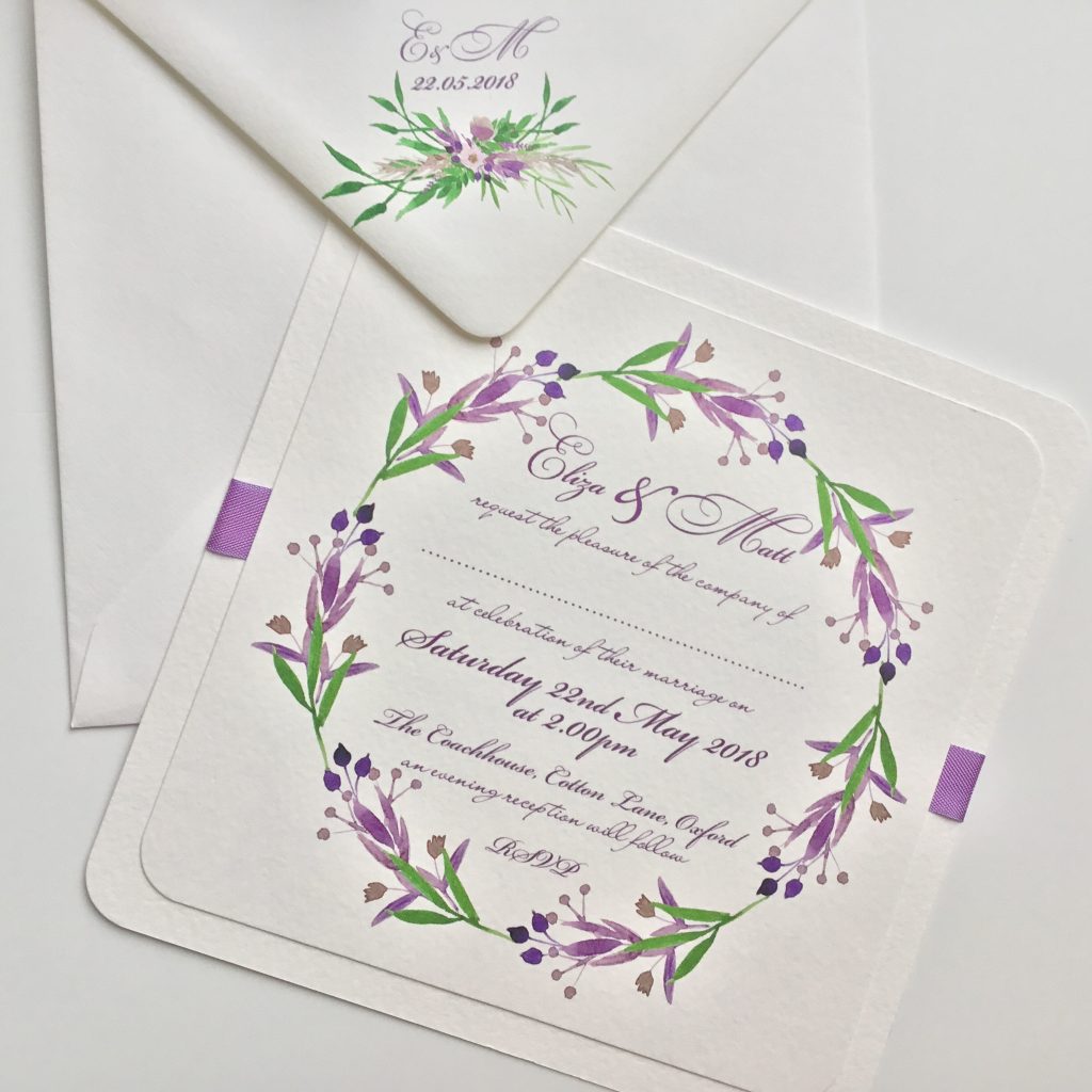 Lavender and Green Wedding Invitations